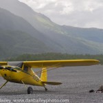 N3102N Cessna 120 parked on a gravel bar, Knik River valley Alaska