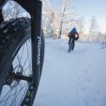 Amy Sebby snow biking, Far North Bicentennial Park, Anchorage, Alaska