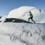 Amy Sebby trail running on the Knik Glacier moraine, Alasak