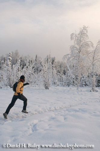 Trail running in the snow, Anchorage, Alaska