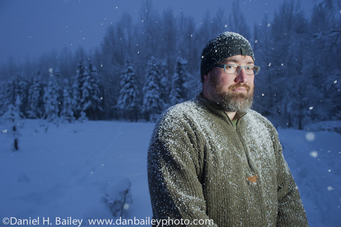 winter portrait, shot with Photoflex TritonFlash, Alaska