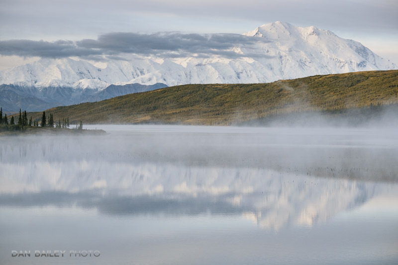 Morning view of Mt. McKinley and fog over Wonder Lake.