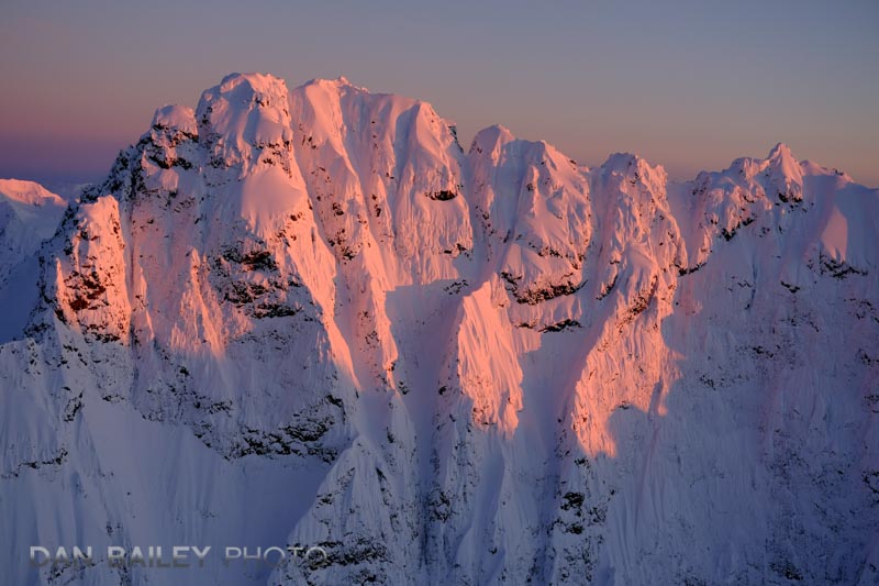 Aerial photo of Organ Mountain at sunset, Chugach Mounains, Alaska