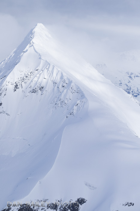 Aerial photo of Bounty Peak at the top of Whiteout Glacier, Chugach Mountains, Alaska